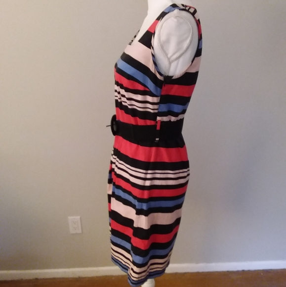 Venus Multi Color Stripe Dress w/Wide Black Belt - Picture 6 of 9